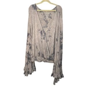 American Eagle Outfitters Blue Wrap Bell Sleeve Blouse Sz M Soft & Sexy Tie-Dye
